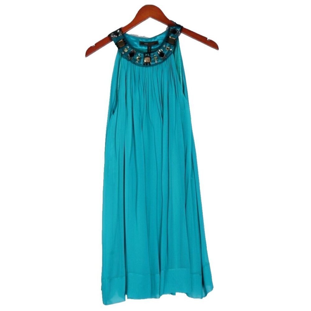 BCBGMAXAZRIA Women's US2 XS Green Dress Silk A-Line Beaded Neckline Mini $398